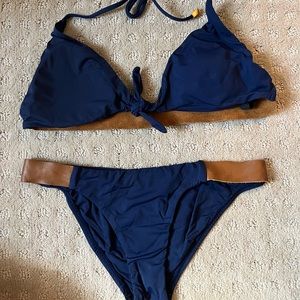 Vix Navy and leather bathing suit, bottoms XS and top S